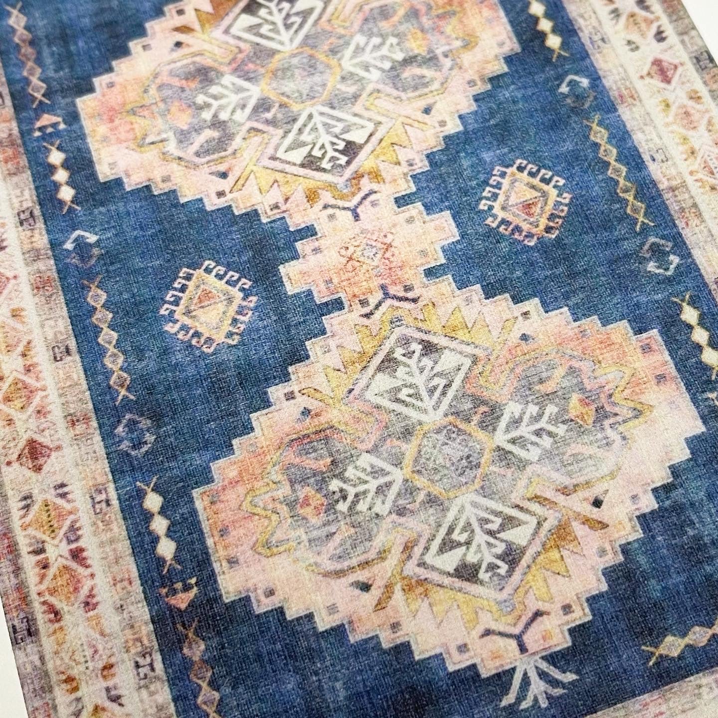 Royal Blue and Peach Rug or Runner