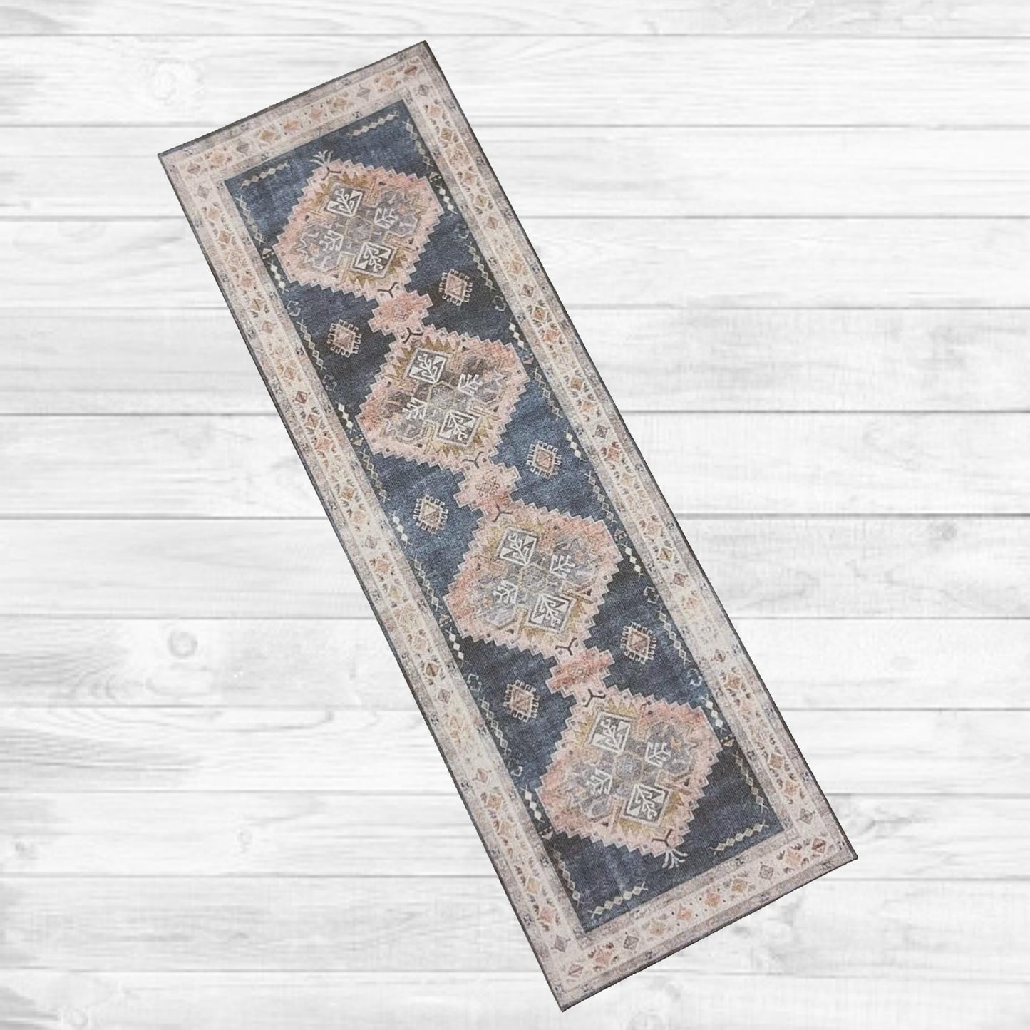Royal Blue and Peach Rug or Runner