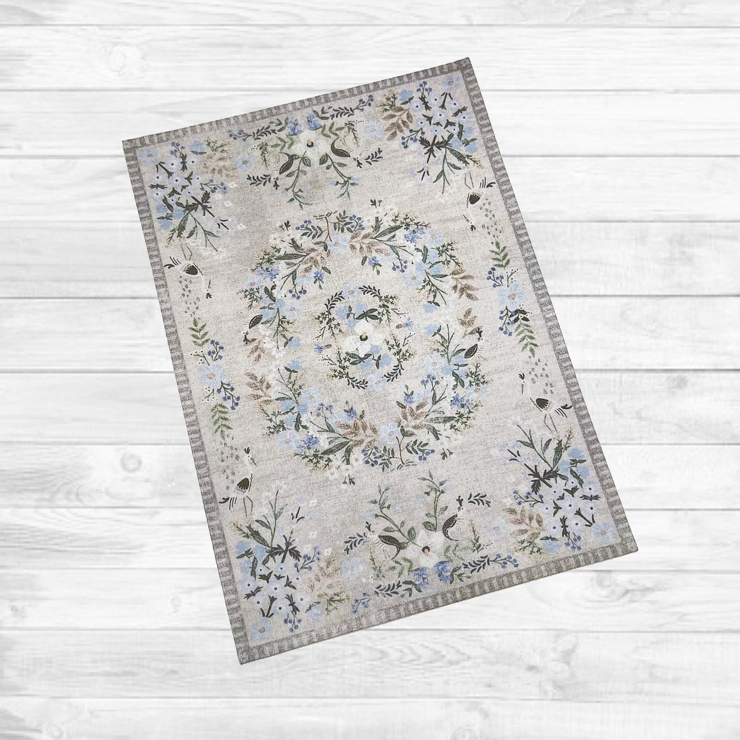 Grey and Blue Floral Rug