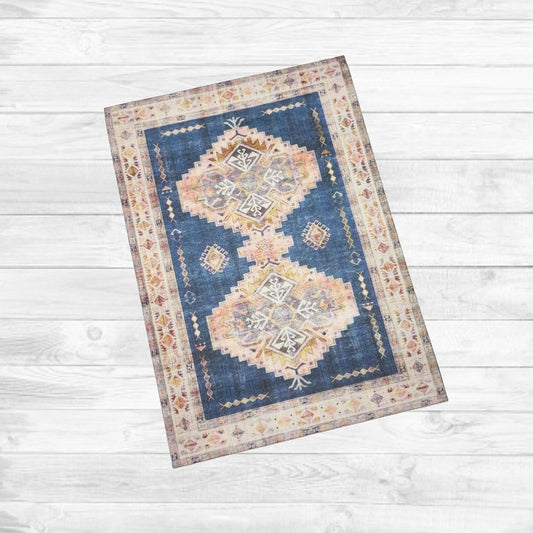 Royal Blue and Peach Rug or Runner