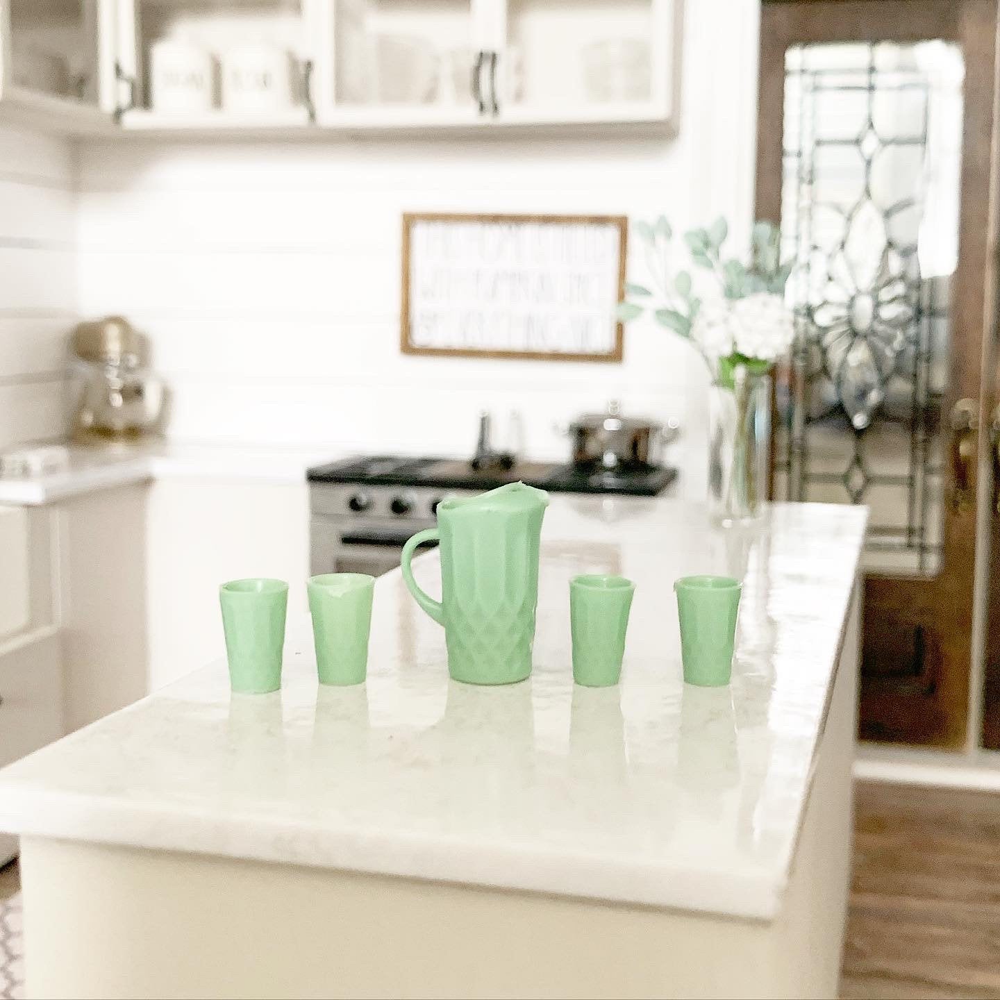 Jadeite Pitcher and Cup Set